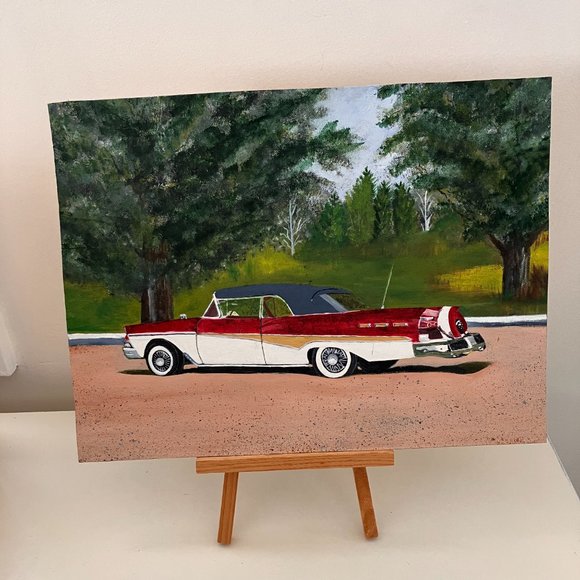 Vintage Original Painting - 1958 Ford Skyliner (?) Unsigned - Picture 11 of 11